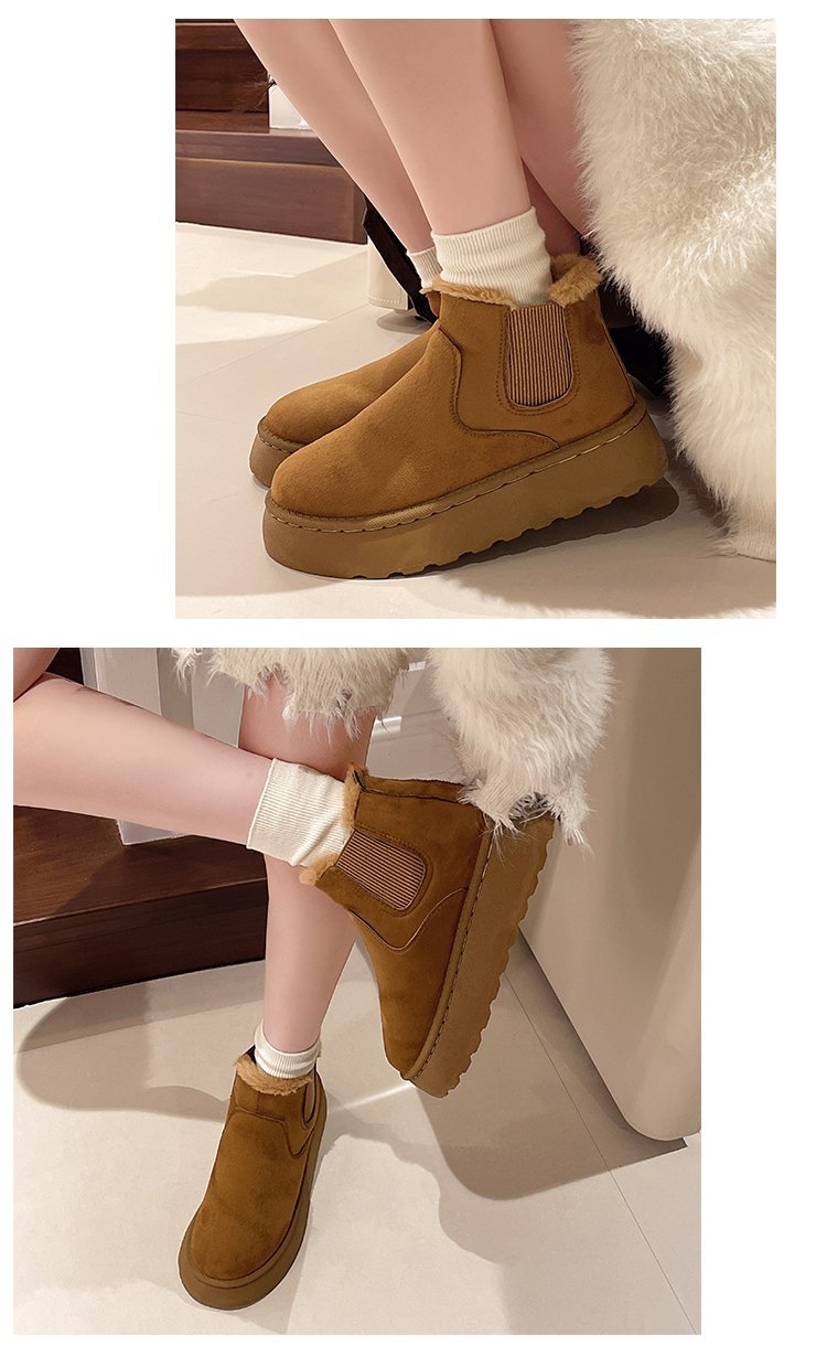 Women's platform snow boots in cotton shoes with wool round toe cotton boots_voghion.com