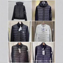 25欧货新品蒙家冬季男女同款经典时尚拼接针织袖拉链开衫棉服外套