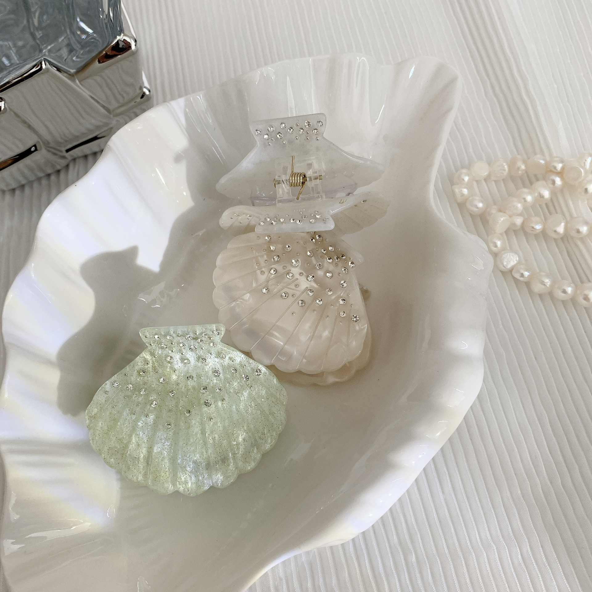 2024 Super Fairy Rhinestone Shell Grab Clip Acetic Acid Hair Disc Hair Grab Back Head Shark Clip Hairclaw Clip Headwear Hair Accessories