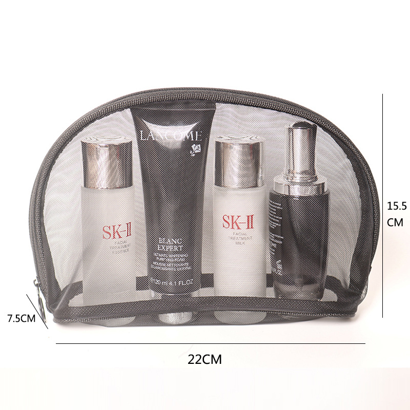 Semicírculo Rojo Negro en stock portátil simple transparente semicírculo Rojo sola red de gran capacidad de almacenamiento bolsa de cosméticos