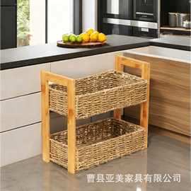 跨境水葫芦草编置物架双层水果蔬菜零食收纳筐双层储物筐杂物篮