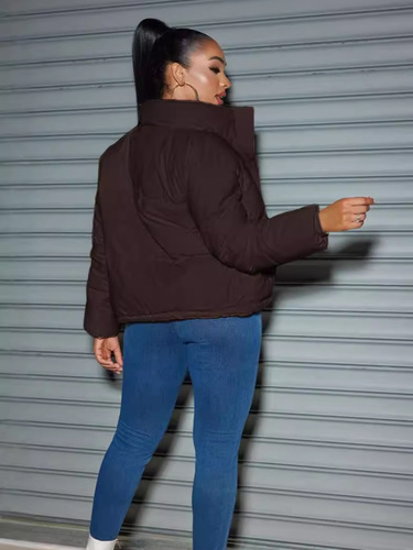 Wash-free PU short-style thickened down cotton-padded coat for women, featuring a stand-up collar—perfect for petite figures this winter.