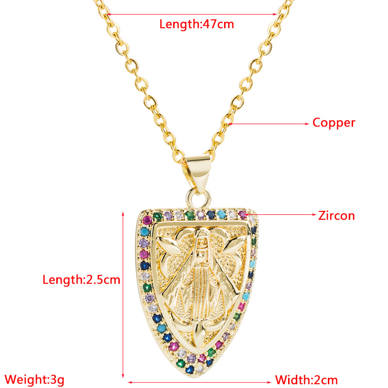 Europe And America Cross Border Trend Shield-shaped Character Pendant Necklace Copper Plated Real Gold Inlaid Zircon Temperament Personalized Clavicle Chain display picture 1