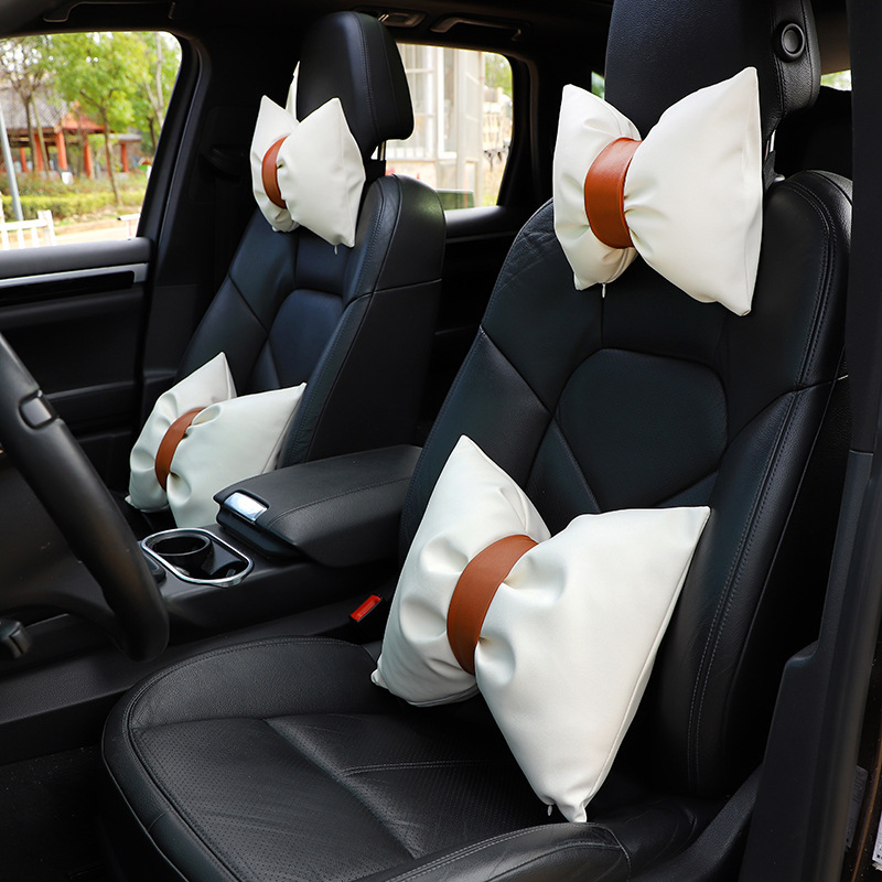 (2개) 여름 자동차 허리 가죽 시트 편안한 허리 베개 목 베개 베개 패션 여성 자동차 인테리어 제품
