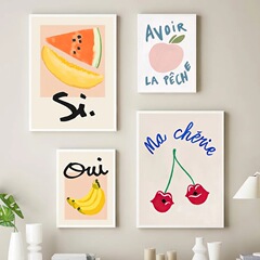 跨境新款北歐風香蕉桃櫻桃香檳牆壁裝飾畫客廳沙發背景牆無框畫芯