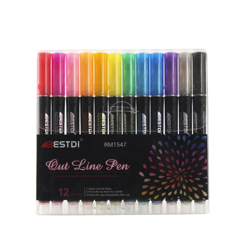 Conjunto de pluma de contorno de doble línea resaltador de dos colores DIY diario pluma transfronteriza buenas cosas recomendar prensa resaltador brillante