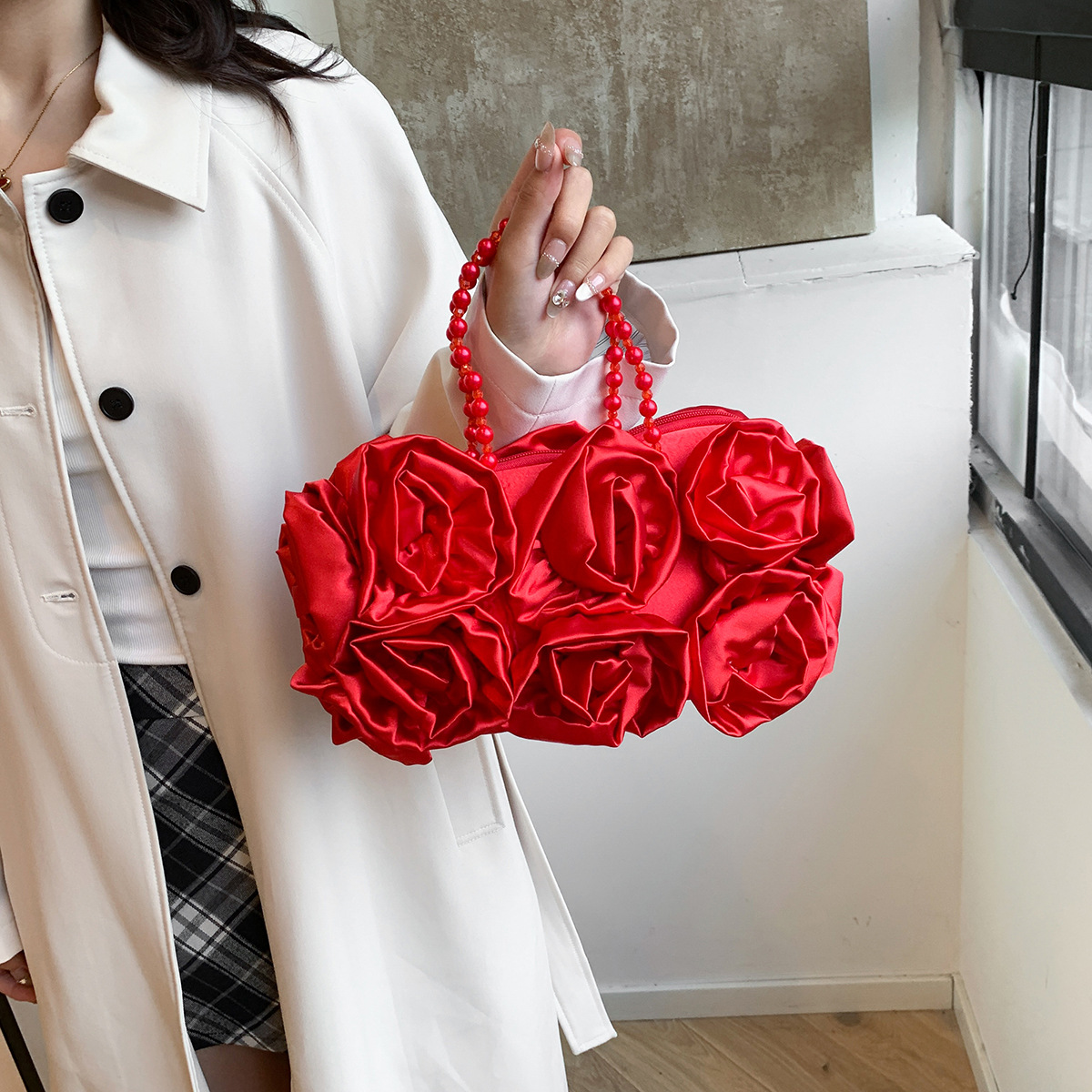 138g Weight Polyester Cotton Lining Material Zipper Closure Type Double Handle Strap Type Handbag, Evening Bag Bags Type Party Occasion Lace Material Flower Pattern Spring&Summer Season Women's Gender Elegant Style Pillow Shape Shape Black Red Lace Flower Pillow Shape Evening Bags 4