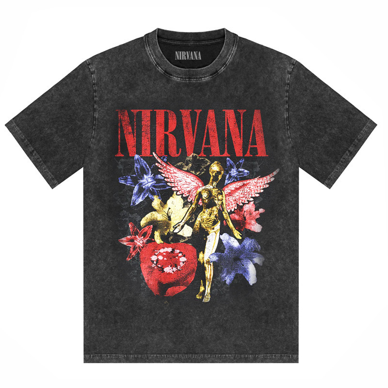 Summer Washed Rock T-Shirt Nirvana Men's Retro Batik Vintage2025 Band New Nirvana