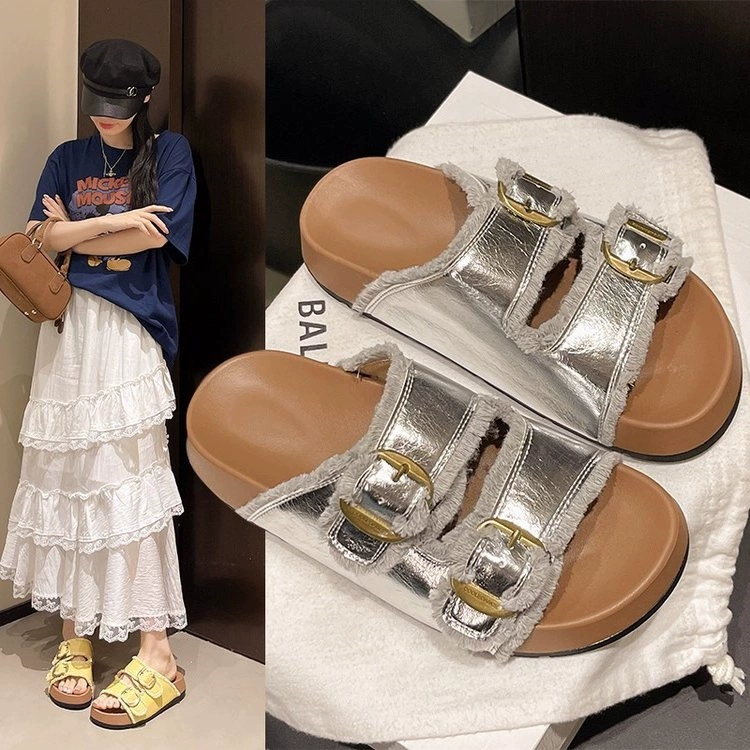 Модные плоские шлепанцы Birkenstock для женщин, летние пляжные сандалии с пряжкой, новинка 2025 года.