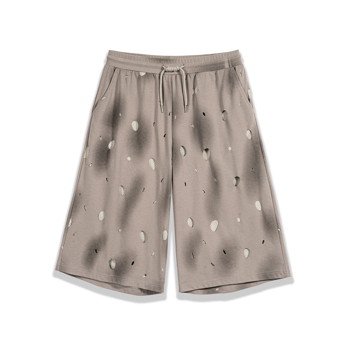 ETAI Hombre| Alta calidad falsa dos piezas agujeros viejos pantalones de rodilla de malla suelta transpirables pantalones cortos de hombre de doble capa