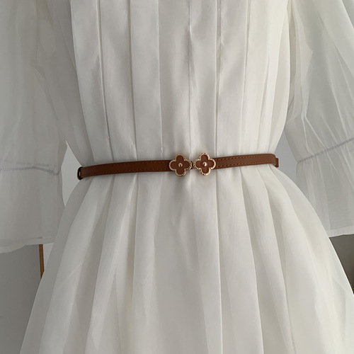 New women's thin belted dress, fashionable and versatile sweater, Korean style four-leaf clover matte belt