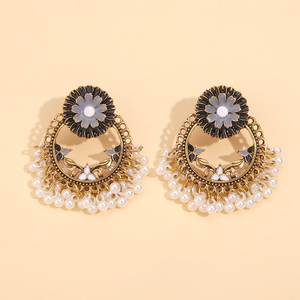 1 Pair Ethnic Style Flower Alloy Pearl Plating Womenu0027S Drop Earrings