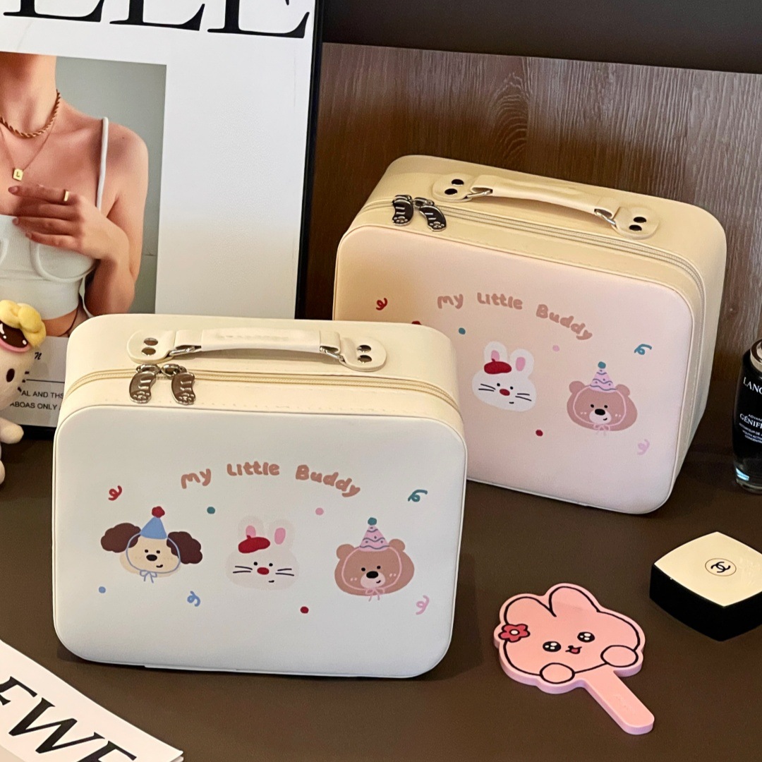 Linda bolsa de cosméticos 2025 nuevo espejo estuche de cosméticos de lavado portátil bolsa de viaje de almacenamiento de gran capacidad