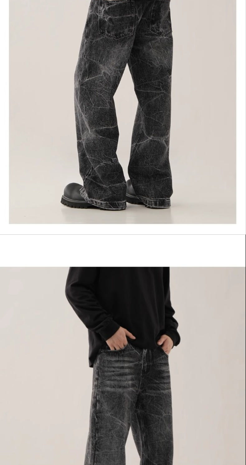 ​​„Retro High Street Lightning Wash Schwarz-Graue Jeans für Herren – Slim Fit Straight Leg Denim-Hose mit mehreren Taschen und Cleanfit-Ästhetik“​​_voghion.com