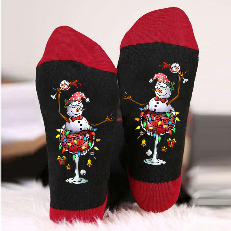 Calcetines de algodón transfronterizos de otoño e invierno para hombres y mujeres copa de vino tinto personalizada calcetines casuales de media pantorrilla ins medias transpirables a juego de colores de moda al por mayor