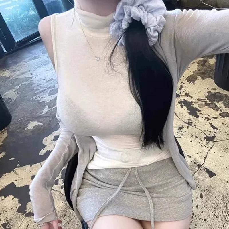 한국 동대문 새 섹시한 피겨 ~ 피부 친화적 여성 높은 목 꽉 민소매 베이스 티셔츠