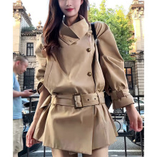 卡其色短款立领风衣外套女2025春秋新款设计感慵懒风收腰显瘦大衣