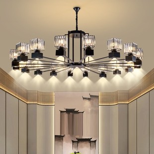 New Chinese Style Large Restaurant Chandelier Crystal Lamp with Spotlight Catering Wine Hotel Club Ballroom Box Chandelier