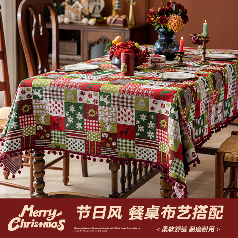クロスボーダー新しいアメリカンレトロテーブルクロス赤模造綿とリネンクリスマススタイル長方形テーブルクロスレストランコーヒーテーブルテーブルクロス|undefined