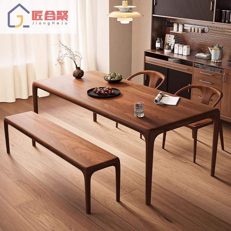Nordic Solid Wood Dining Table for Home Simple Long Table Light Luxury Log Rectangular Dining Table Desk Tea Table Walnut Table
