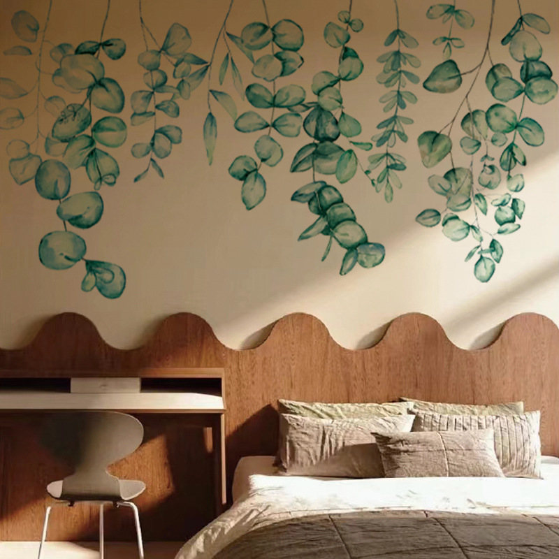 爱客春天桉树绿色复古艺术大叶子水彩画自粘装饰画墙贴