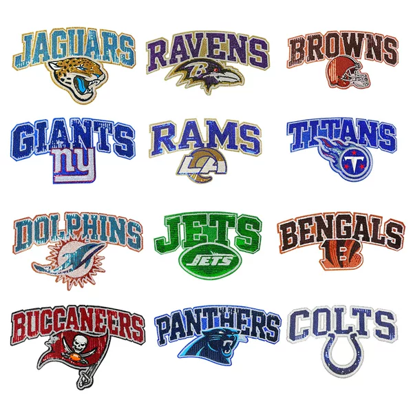 Cross-border NFL football team logo embroidered patches, glitter embroidered team logo patches, DIY decoration for clothing and bags