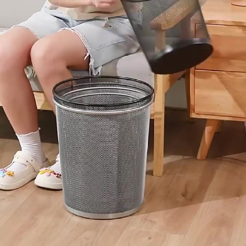 Trash Can Office Household Large Large Capacity Kitchen Bathroom Thickeneded Rust-Proof Metal Wire Mesh Trash Can