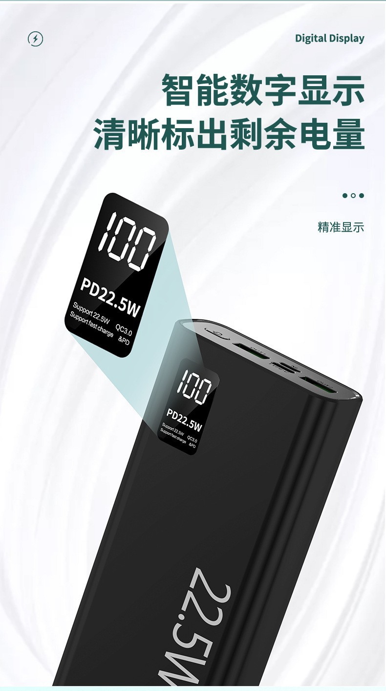 Küresel Toptan Süper Hızlı Şarj Entegre Kablolu Yüksek Kapasiteli 20000mAh Powerbank 22.5W Logo Baskılı Hediye