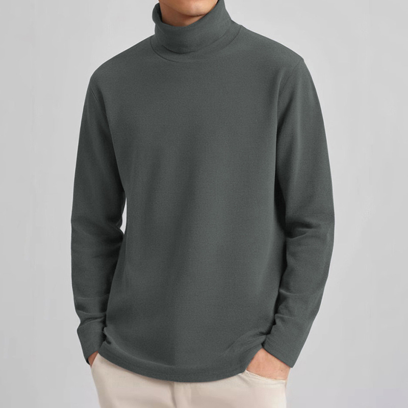 German velvet bottoming shirt double-sided velvet high collar long sleeve t-shirt men's autumn and winter fleece-lined warm shirt with solid color autumn clothes