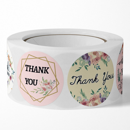 Cross-border multiple patterns roll-packed self-adhesive stickers thank you flowers cute seal stickers wedding decoration labels