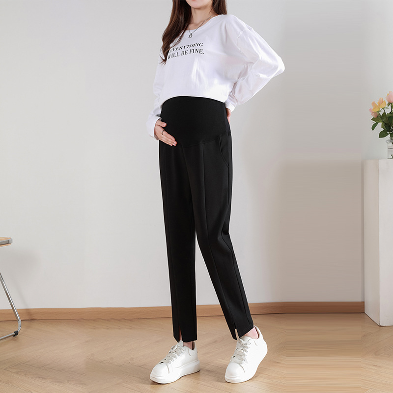 Fashion Split Pregnant Women Pants High Stretch Spring Summer Autumn Winter Straight Trousers Workwear Professional Pants Ankle Small Black Pants