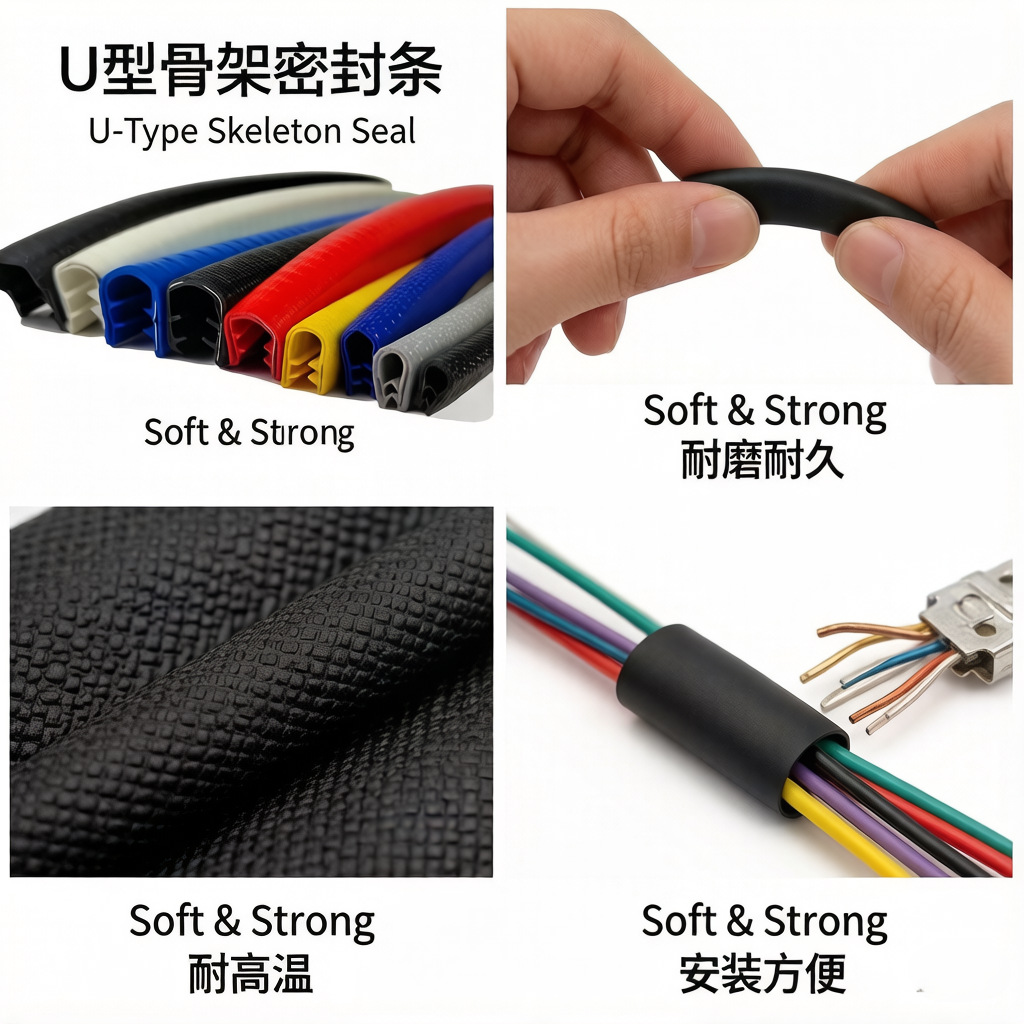 U型骨架橡胶密封条汽车门防撞装饰设备钣金玻璃边防割保护包边条