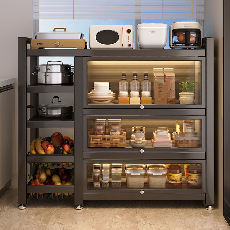 Estantes de cocina, gabinetes de almacenamiento multicapa de piso a techo, contra la pared, gabinetes de comedor multifuncionales para el hogar con tazón de puerta