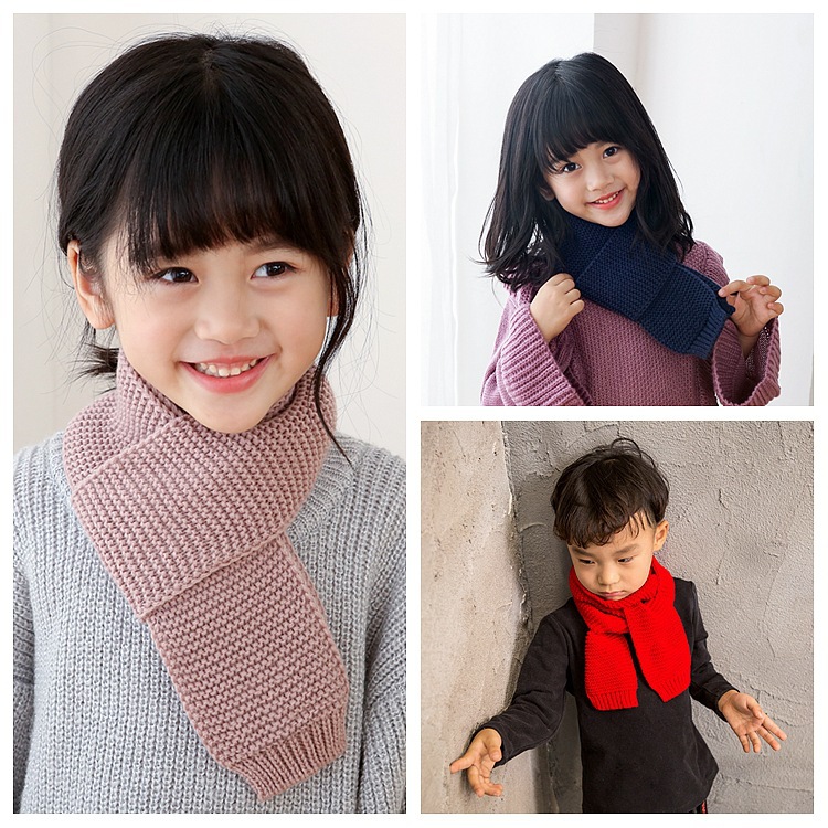 Cross-Border European and American Korean Style Scarf for Women, Warm Winter Men's Wool Knitted Baby Family Scarf, Kidsren's Front and Back Needles
