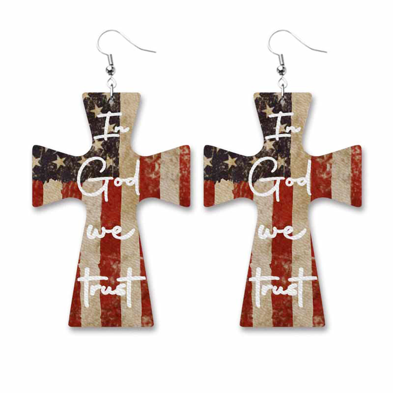 American Independence Day PU Leather Cross Love Sunflower Earrings