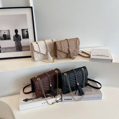 氣質復古2023夏季純色流蘇女士通勤小包包女今年流行鏈條小方包潮