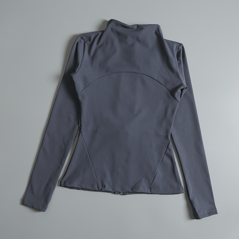 Slim fit sportvest voor dames, lente/herfst, lange mouwen, ritssluiting, opstaande kraag, ademend, geschikt voor fitness, hardlopen en bescherming tegen de zon._voghion.com