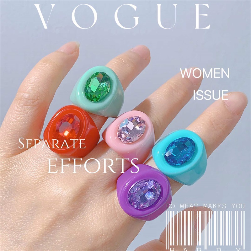 Yuyu New Diamond-encrusted Goose Egg Geometric Resin Ring ins Style Macaron Color Ring Finger Ring for Women