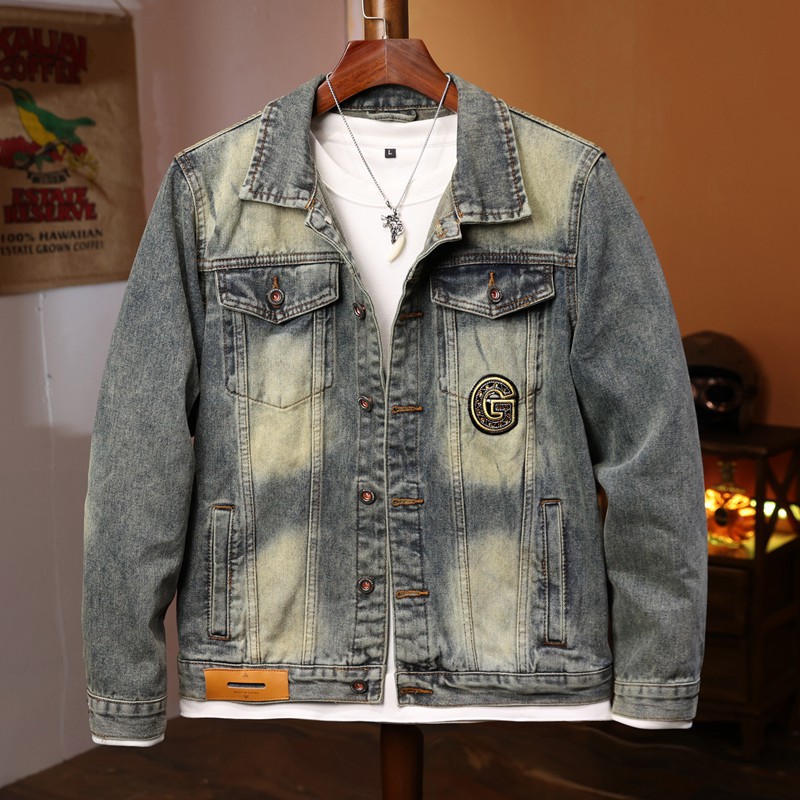 Perlen [Trendy] Lokomotive Stil Stickerei Mode Herren Jeansjacke, Jeansjacke Herren Top_voghion.com