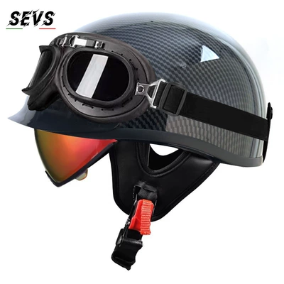 Motosiklet kaskı (dəbilqə) – summer scooter half helmet, electric - bright-carbon-aurora-red-mirror-black-frame-mirror-m