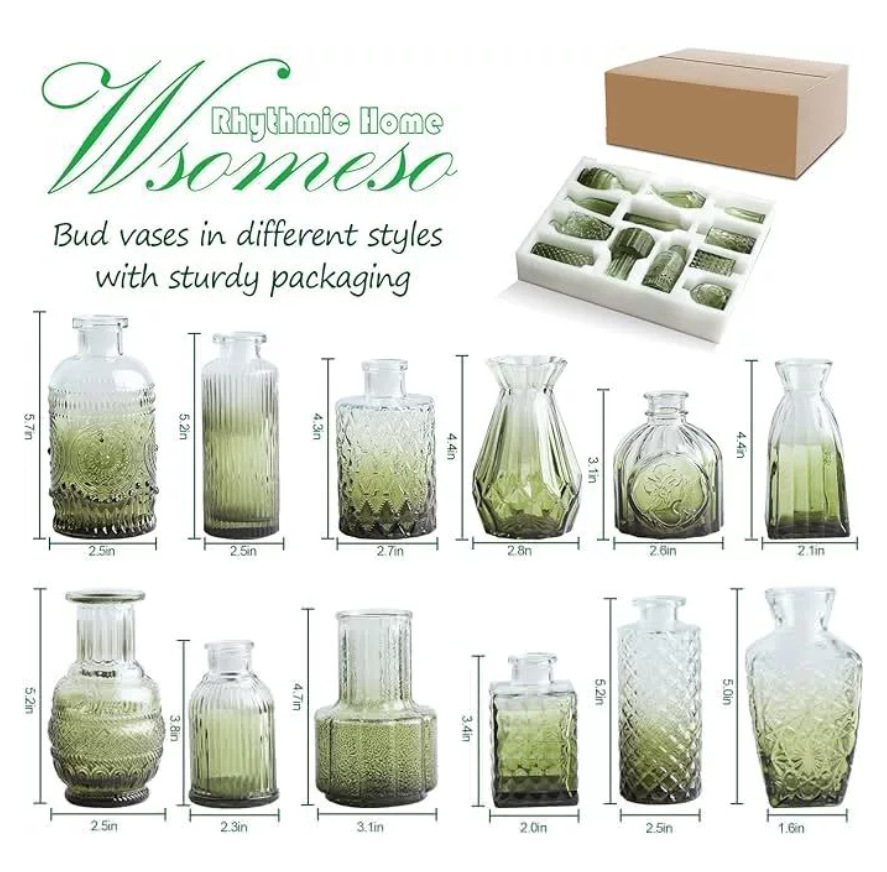 Transparent glass vases for decorating dining tables, home