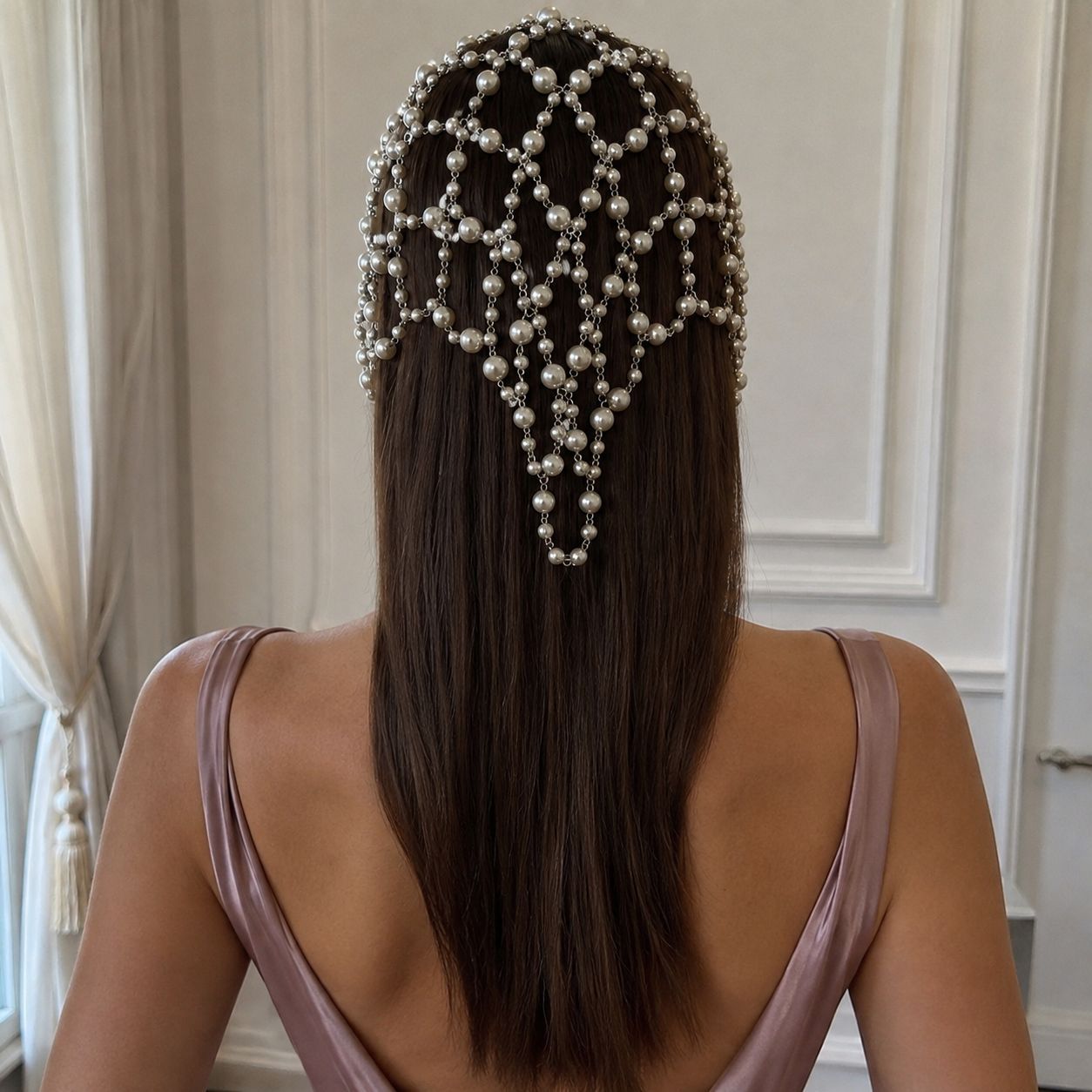 European and American Popular Mesh Fairy Hair Chain, Atmospheric Pearl Headdress, Bridal Versatile Accessories Hair Chain