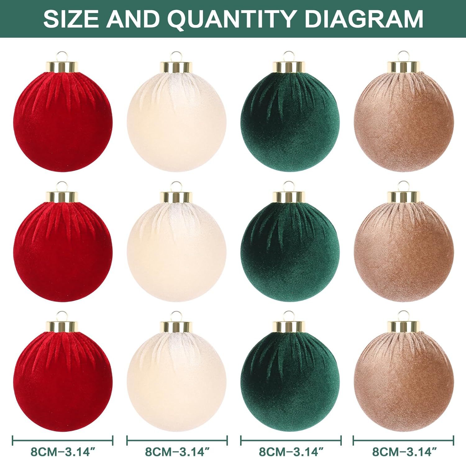 6cm Fabric-Covered Christmas Ornaments – 12-Piece Set Of Festive Holiday Decor (Soft Textured Baubles For Tree, Wreath & Tabletop Display)_voghion.com