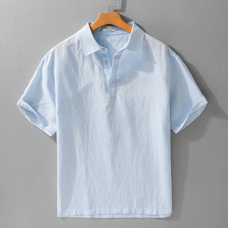 Tencel Linen Short-Sleeved Pullover Shirt for Men, Summer Old Money Style, Thin and Breathable Lyocell Casual Shirt, Polo Shirt