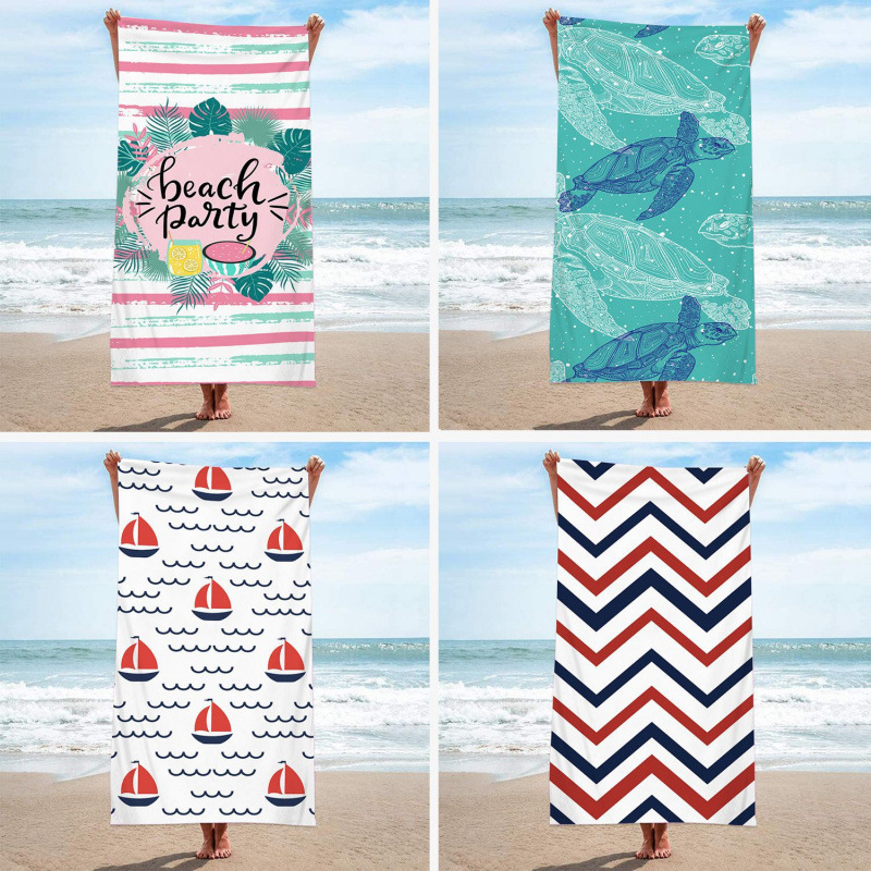 Summer Microfiber Double Terry Cloth Beach Towel Printed Beach Bath Towel Swimming Sunscreen Shawl Wholesale Water Absorbent