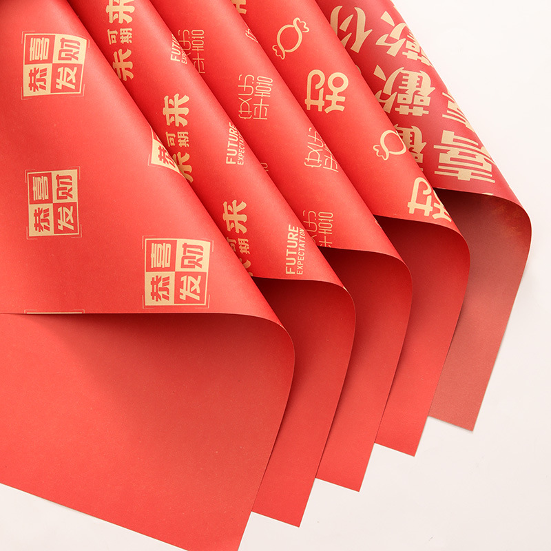 Año Nuevo engrosado papel de embalaje de flores rojo festivo cartón caja de regalo decoración de gran tamaño papel de envoltura de flores papel de color hecho a mano