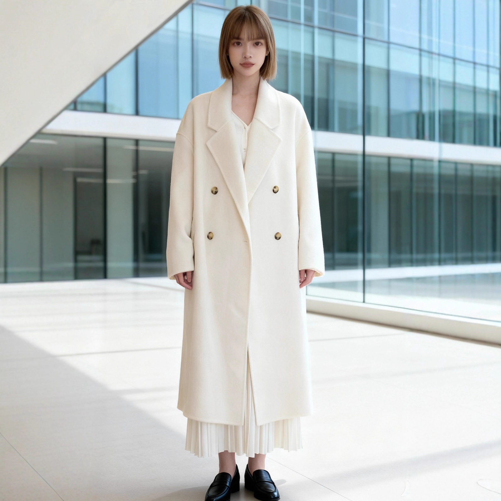 跨境2025新款时尚秋冬羊绒大衣女长款小个子羊毛呢子外套特价批发