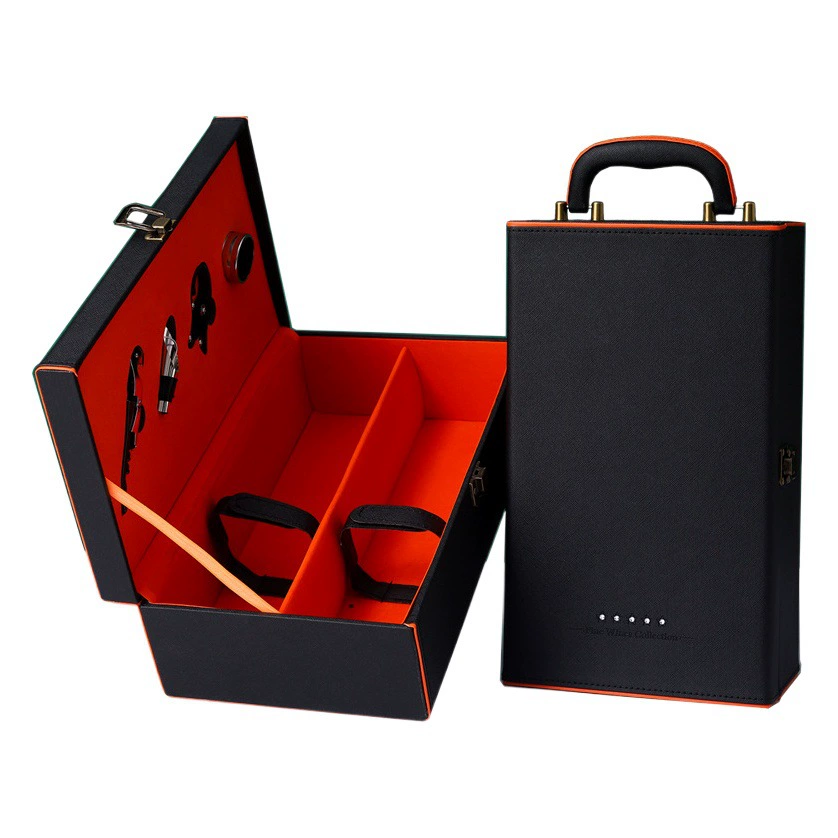 Высококачественный двойной красное вино коробки вина Подарочная коробка Универсальный красное вино коробки деревянный ящик кожаный ящик 2 упаковки производителей оптом