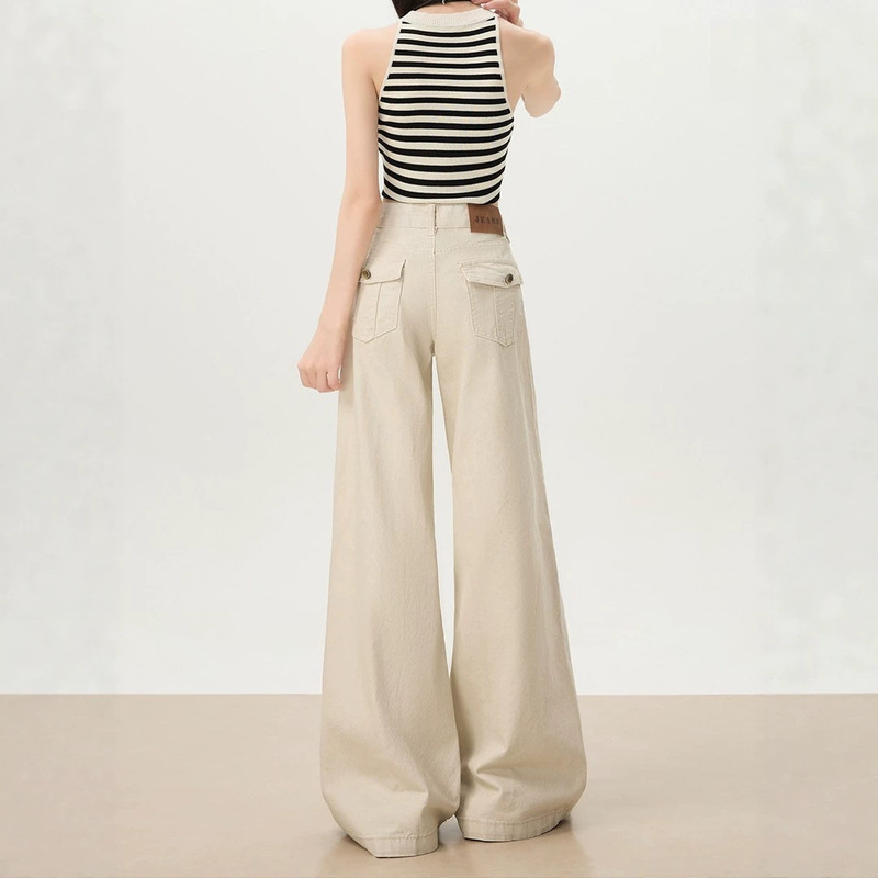 American-Style Light Apricot Low-Waist Wide-Leg Jeans for Petite Women, New Loose Fit, Slimming, Drapey, Straight-Leg, Floor-Length Pants American-Style Light Apricot Low-Waist Wide-Leg Jeans for Petite Women, New Loose Fit, Slimming, Drapey, Straight-Leg, Floor-Length Pants