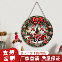 跨境新款万圣圣诞氛围装饰圆板木牌挂件带麻绳独立包装门头挂件木